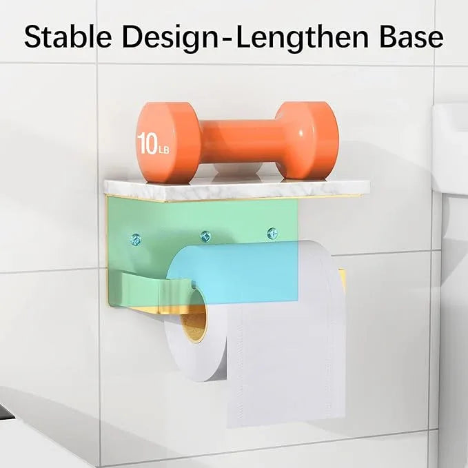 Toilet Paper Holder with Shelf, Extended Base Wall Mounted, Marble Toilet Roll Holder Black for Bathroom Washroom Gold - ModernBath