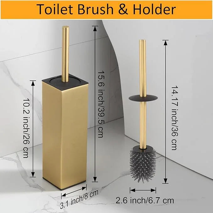 BGL Standing Toilet Brush and Holder Brushed Gold Aluminium Toilet Bowl Cleaner Brush and Holder for Bathroom Storage and Organization, Square Design Sturdy and Space Saving - ModernBath