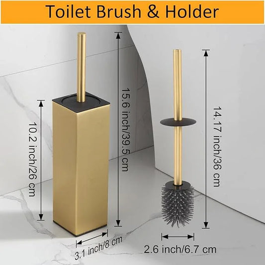 BGL Standing Toilet Brush and Holder Brushed Gold Aluminium Toilet Bowl Cleaner Brush and Holder for Bathroom Storage and Organization, Square Design Sturdy and Space Saving - ModernBath
