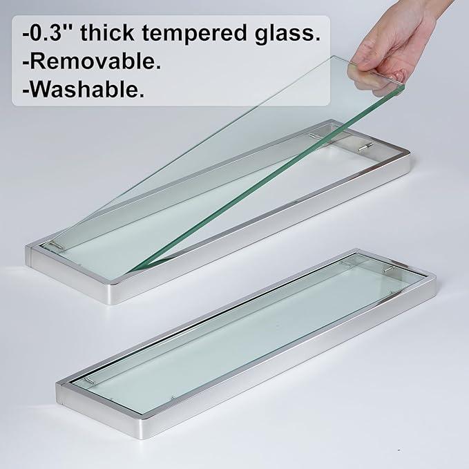 20IN Bathroom Shelves/Shelf Glass Wall Mount Floating Shelves for Bathroom Tempered Glass Rectangular 1 Tier Organizer Wall Shelf (Chrome Polished, 20'') - ModernBath