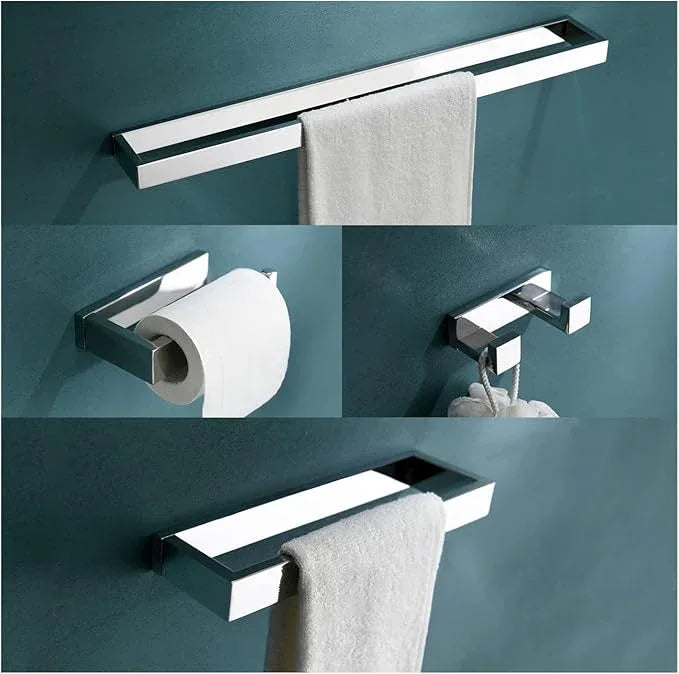 TNOMS 4-Pieces Bathroom Hardware Set, Polished Chrome Towel Bar Set, Wall Mounted Stainless Steel Bathroom Hardware Accessories Set, 23.6 inch - ModernBath