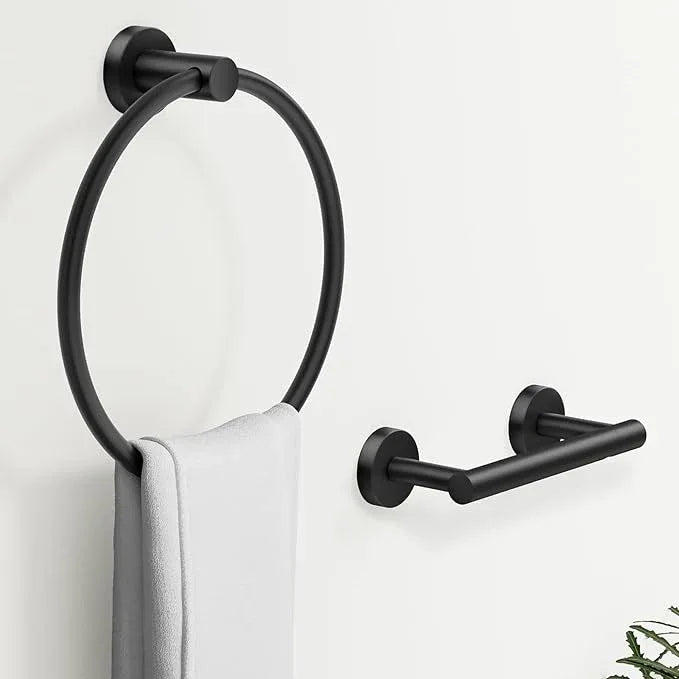 Toilet Paper Holder and Towel Ring Set 2PCS Wall Mount, Matte Black Bathroom Hardware Set, Stainless Steel Hand Towel Holder Toilet Paper Roll Holder Set, Bathroom Accessories for Bathroom Kitchen - ModernBath