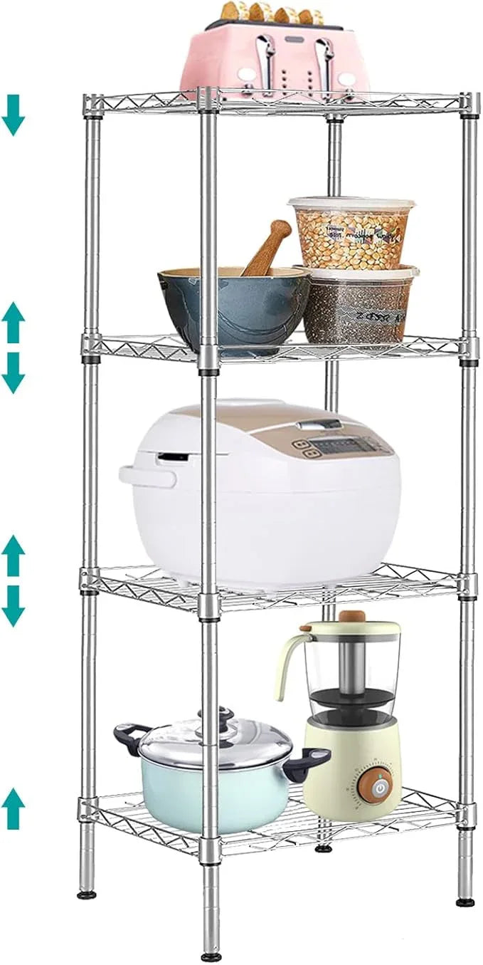 4 Tier Wire Shelving Unit, Height Adjustable Wire Shelves with 264 LBS Capacity, Metal Storage Rack Organizer for Laundry, Kitchen, Bathroom, Pantry, Closet (9.8"D x 13.7"W x 31.5"H, Silver) - ModernBath