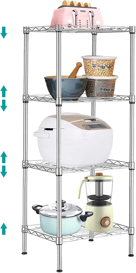 4 Tier Wire Shelving Unit, Height Adjustable Wire Shelves with 264 LBS Capacity, Metal Storage Rack Organizer for Laundry, Kitchen, Bathroom, Pantry, Closet (9.8"D x 13.7"W x 31.5"H, Silver) - ModernBath