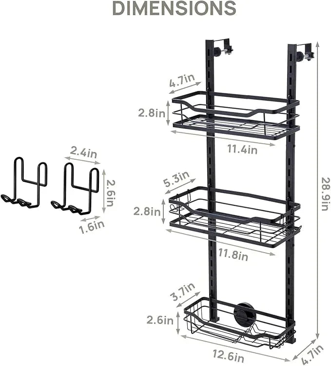 LEVERLOC Over The Door Shower Caddy, Shelf Distance Adjustable Hanging Rack Sturdy Rust Proof Bathroom Shelves with Strong Suction Cup, Shower Organizer Basket Storage Rack, Metal Black - ModernBath