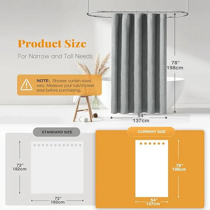 BTTN Stall Fabric Shower Curtain, 54x78 Inch Long Linen Textured Heavy Duty Small Cloth Shower Curtain Set with 10 Plastic Hooks, Narrow Hotel Spa Luxury Weighted Bath Curtains for Bathroom, Gray/Grey - ModernBath