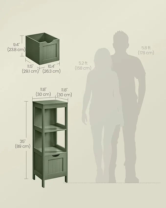 VASAGLE Storage Cabinet, Storage Organizer Rack Stand for Bathroom, Living Room, Bedroom, Multifunctional Corner Unit, 2 Drawers, 35 Inches in Height, Forest Green UBBC042C01 - ModernBath