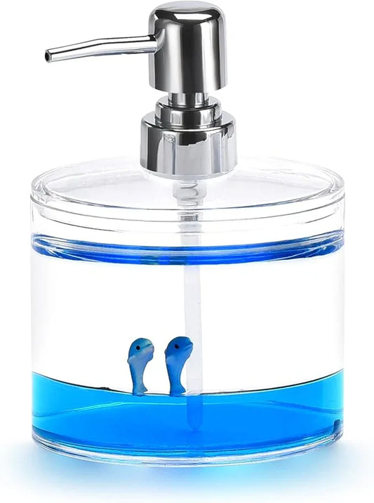 Locco Decor 4 Piece Acrylic Liquid 3D Floating Motion Bathroom Vanity Accessory Set Ocean Cartoon Animal Theme Dolphin Toothbrush Holder, Tumbler, Soap Dispenser, Soap Dis - ModernBath