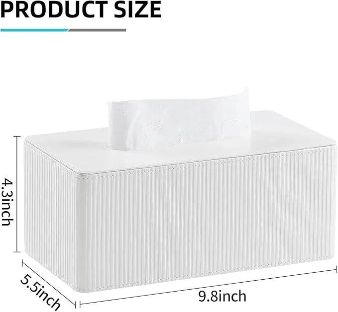 Cretkhp PU Leather Tissue Box Cover Rectangle with Magnetic Closure, Modern Tissue Box Holder for Bathroom NightStands Livingroom, Decorative Tissue Holder for 120(3-Ply)/160(2-Ply) Tissue Box (White) - ModernBath