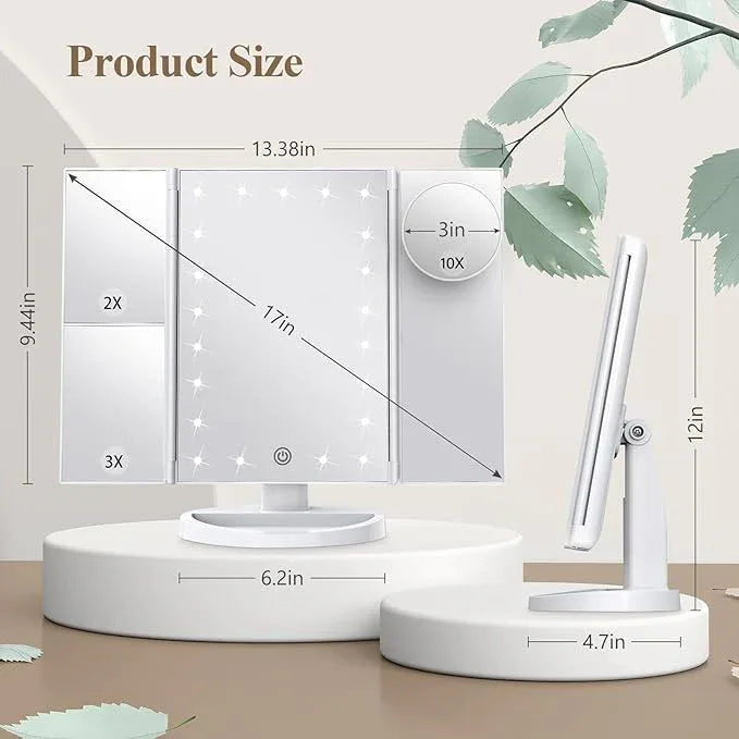 HUONUL Makeup Mirror, Vanity Mirror with Lights, 2X/3X/10X Magnification, Touch Control, Trifold, Dual Power Supply, Valentines Day Gifts for Her,Gifts for Women, Wife, Mom, Girls,Dorm Room Essentials - ModernBath