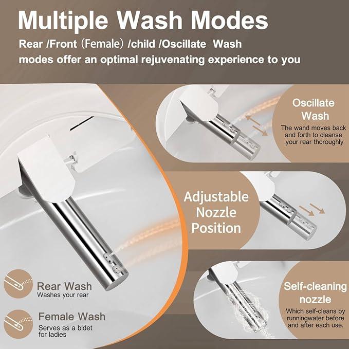 KERDE P30B Bidet Toilet Seat - Dual Control (Side Panel & Remote), Warm Water Wash, Heated Seat, Warm Air Dryer, LED Night Light,Existing Toilets Electric Bidet Elongated Electronic Heated Smart - ModernBath