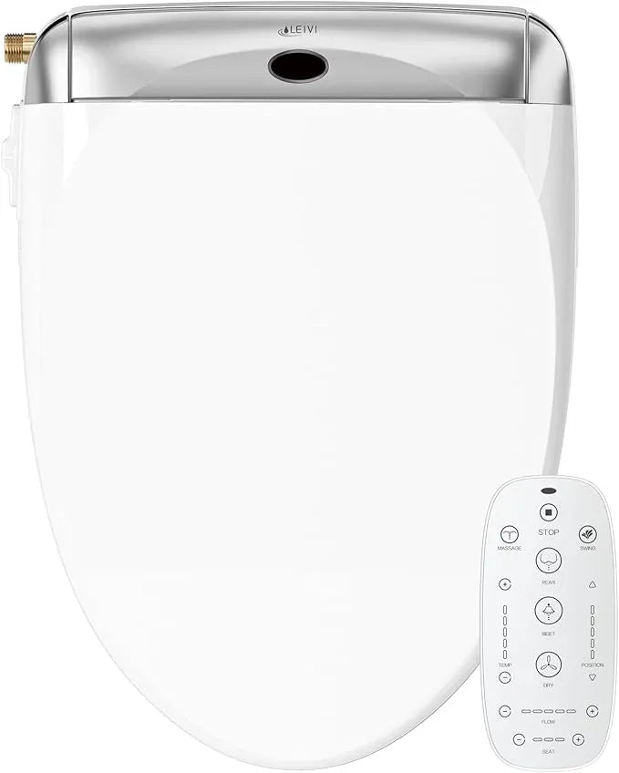 LEIVI Electric Bidet Toilet Seat with Wireless Remote and Side Panel, Multiple Spray Modes, Adjustable Heated Seat, Warm Water and Air Dryer, Auto LED Nightlight, Elongated - ModernBath