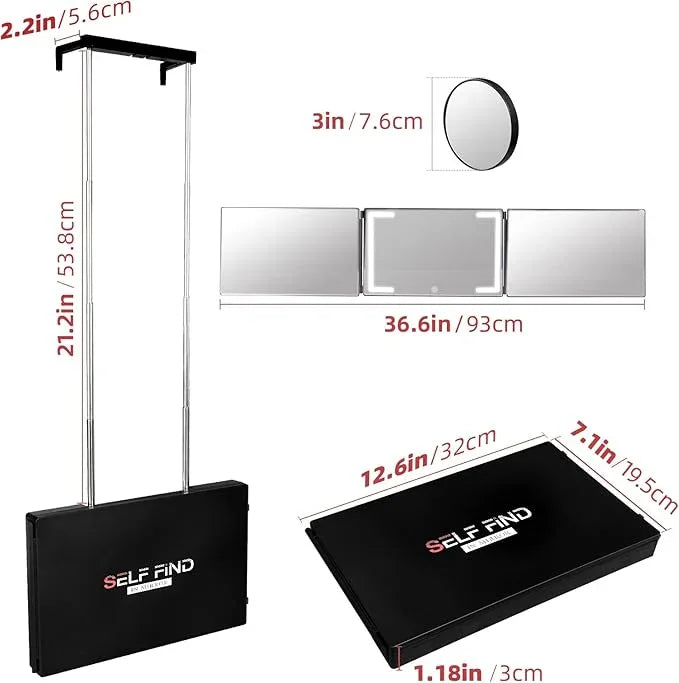 Self Find-3 Way Mirror for Self Hair Cutting with Ring Light,Rechargeable 360 Mirror for Hair Tools,Light and Height Adjustable - ModernBath