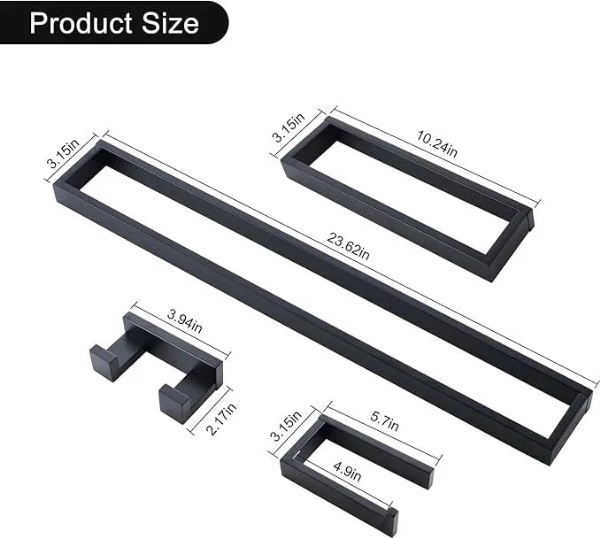 TNOMS Black Towel Bar Set, 4-Pieces Bathroom Hardware Set Modern Bathroom Towel Holder Set SUS304 Stainless Steel Wall Mounted Towel Rack Set,23.6 Inch - ModernBath