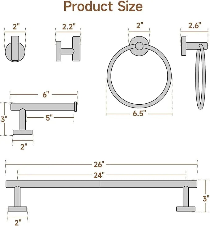 USHOWER Brushed Gold Bathroom Accessories Set, 24-Inch Towel Bar Set Wall Mounted, Durable SUS304 Stainless Steel Bathroom Hardware Set, 4-Piece - ModernBath