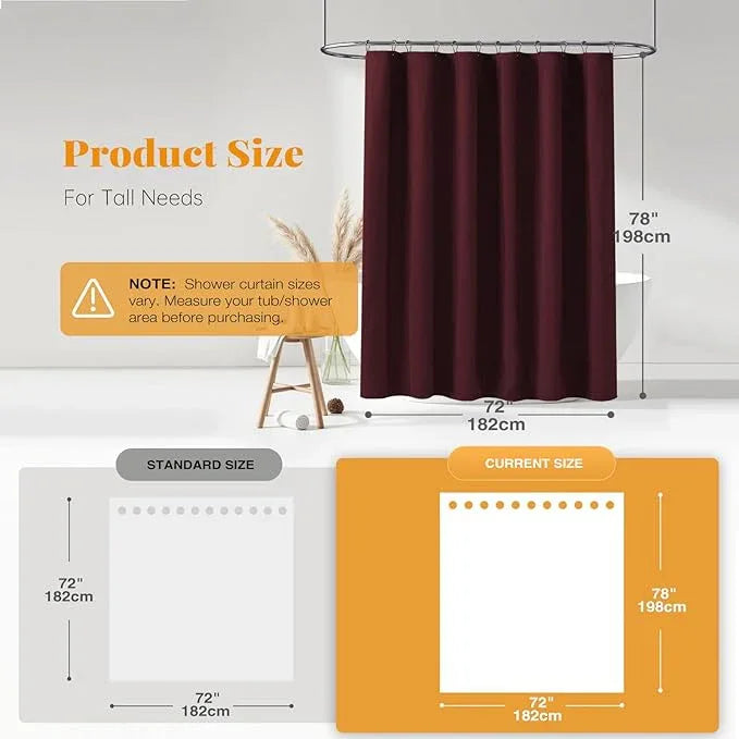 BTTN Fabric Shower Curtain, Linen Textured Heavy Duty Polyester Cloth Shower Curtain Set with Plastic Hooks, Burgundy, 72" W x 78" L (Pack of 1) - ModernBath