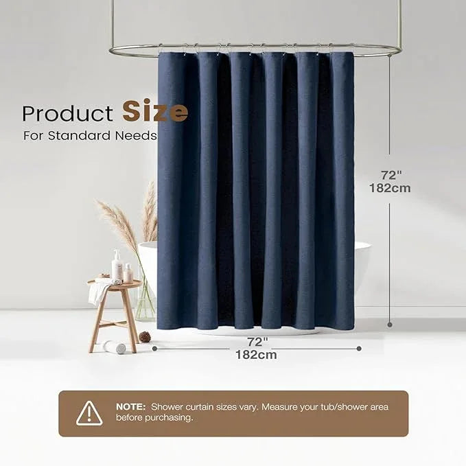 BTTN 3 in 1 Shower Curtain Set, Navy Blue Linen Textured Fabric Shower Curtain and Clear Liner Set with Plastic Hook, Modern Hotel Luxury Weighted Waterproof Shower Curtain for Bathroom, Blue, 72x72 - ModernBath