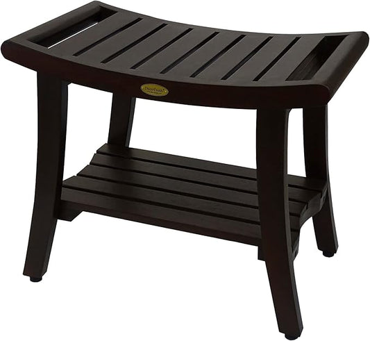 DecoTeak Harmony 24 Inch Brown Waterproof Teak Wood Shower Bench | Provides Safety, Storage, and Organization for Bathroom Accessories