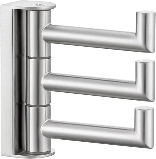 Angle Simple Swivel Towel Hook 3 Arms, SUS 304 Stainless Steel Foldable Robe Towel Hook for Bathroom, Wall Coat Holder, Brushed Nickel - ModernBath
