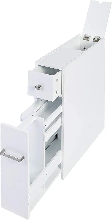 Spirich Slim Bathroom Storage Cabinet, Free Standing Toilet Paper Holder, Bathroom Cabinet Slide Out Drawer Storage, White - ModernBath