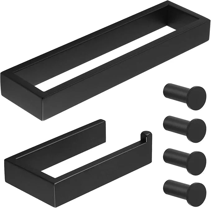 SAYAYO 6-Piece Bathroom Hardware Set Black, Includes 10 Inch Towel Bar, Toilet Paper Holder & 4Pcs Coat Hooks Wall Mount, Towel Racks for Bathroom Accessories Set SUS304 Stainless Steel - ModernBath