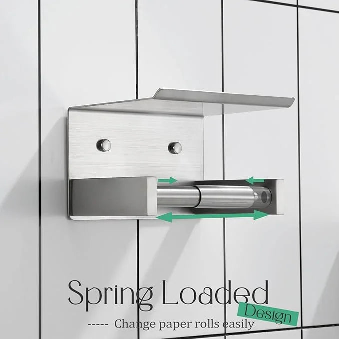 KOKOSIRI Roll Paper Holder Spring Loaded Bathroom Toilet Paper Holder Tissue Paper Holder with Shelf Wall Mounted Stainless Steel Brushed Nickel B2012BR - ModernBath