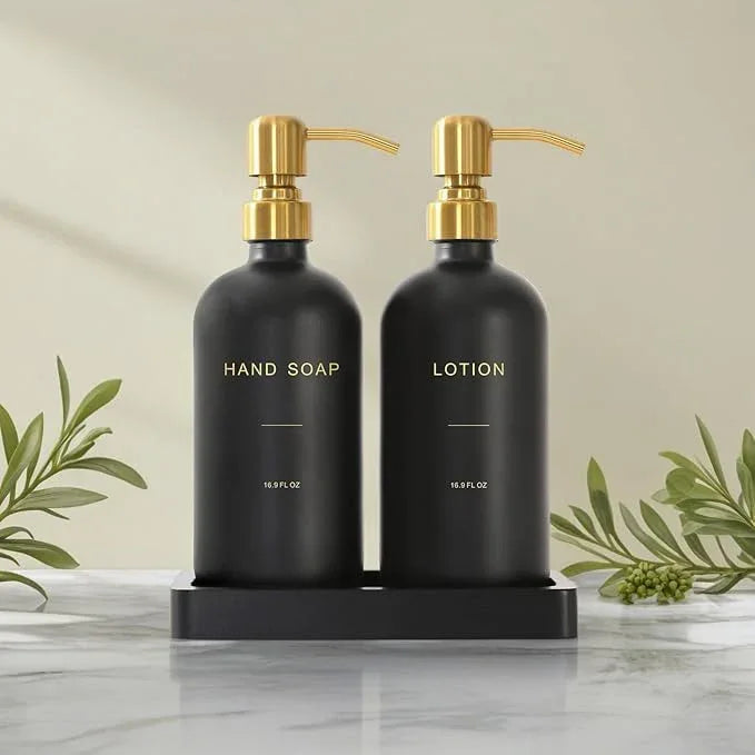Prus Waso Soap Dispenser Bathroom Set, Hand and Lotion Dispenser with Stainless Steel Pump, Perfect for Black and Gold Bathroom Decor. (Gold & Black) - ModernBath