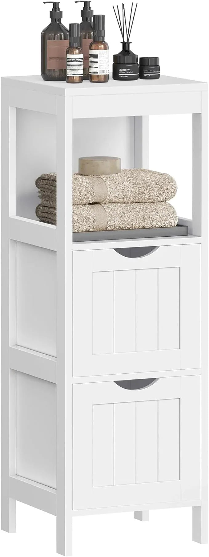 VASAGLE Storage Cabinet, Storage Organizer Rack Stand for Bathroom, Living Room, Bedroom, Multifunctional Corner Unit, 2 Drawers, 35 Inches in Height, White UBBC42WT - ModernBath