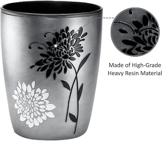 Zahari Home 2pc Erica Bathroom Decor Set Waste Basket for Bathroom & Tissue Cover Modern Classic Decor Stylish Unique Design Beautiful Grey Bathroom Accessories Set - ModernBath