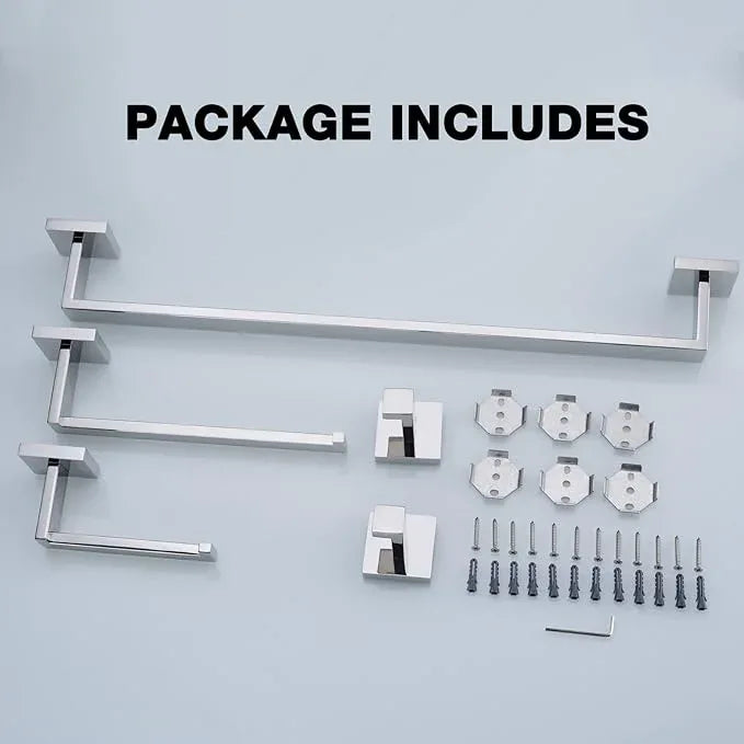TRUSTMI 5-Piece Bathroom Hardware Accessory Set Robe Hook Towel Bar Toilet Roll Paper Holder Towel Ring Wall Mounted, SUS 304 Stainless Steel, Chrome - ModernBath