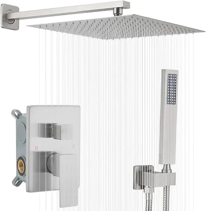 YCAIKOI Shower Faucet Set 16 Inch Wall Mount Rain Shower System, All Metal Shower Fixtures - Brushed Nickel - ModernBath