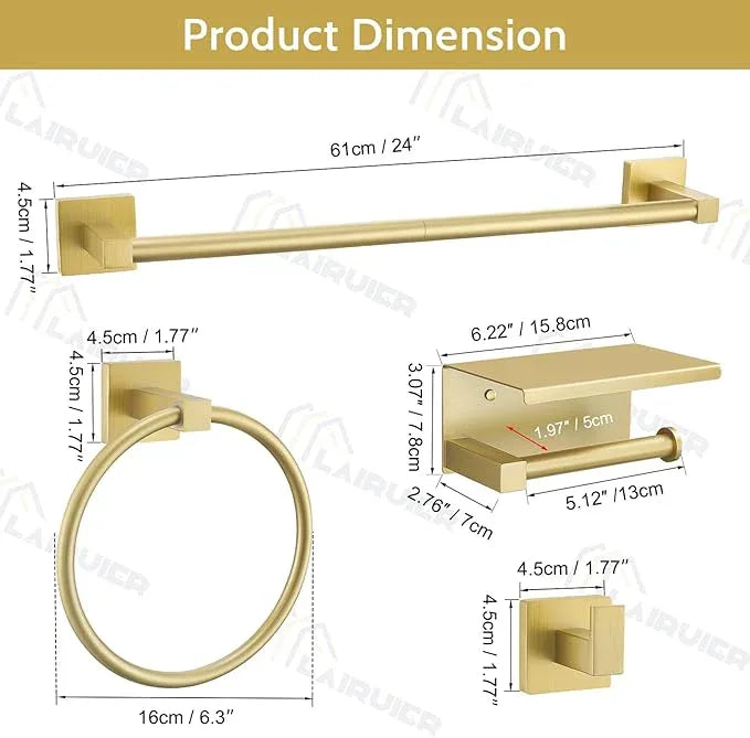 5-Piece Bathroom Hardware Set Brushed Gold Bathroom Hardware Accessories Set Upgraded Toilet Paper Holder with Shelf Towel Holder Set for Bathroom Stainless Steel Wall Mounted - ModernBath