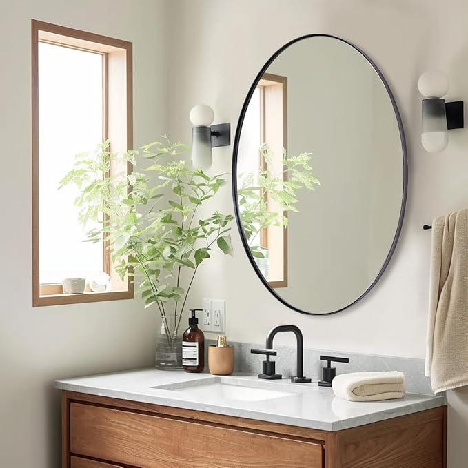 ANDY STAR Black Oval Mirrors for Bathroom, 22x30 Inch Matte Black Stainless Steel Metal Framed Oval Wall Mirror, Modern Vanity Mirror Wall Mount Horizontal or Vertical - ModernBath