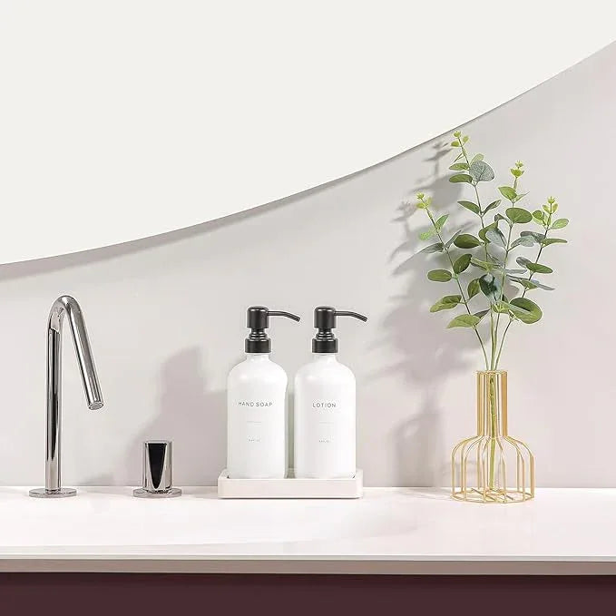 Prus Waso White Soap Dispenser Set, Contains Hand and Lotion Dispenser with Pump. Perfect for Guest Bathroom Decor. (White) - ModernBath