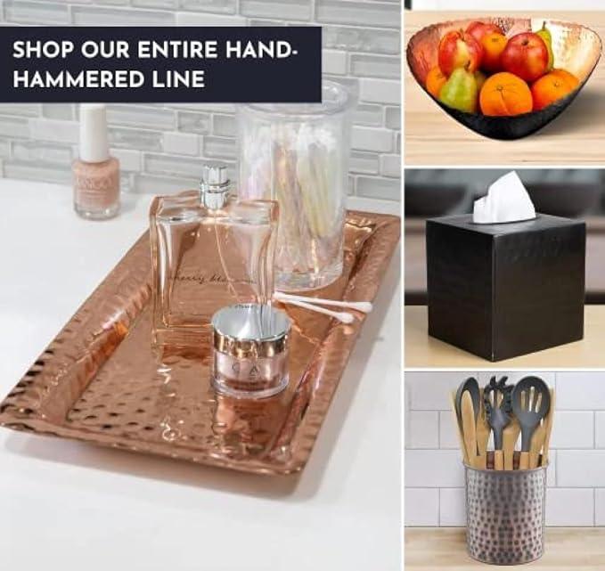 Monarch Abode Decorative Tray – 16-Inch Hand Hammered Copper Plated Metal Bathroom Tray Countertop, Vanity Trays Organizer, Perfume Plate for Dresser, Kitchen Countertop Large Fruit Platter - ModernBath