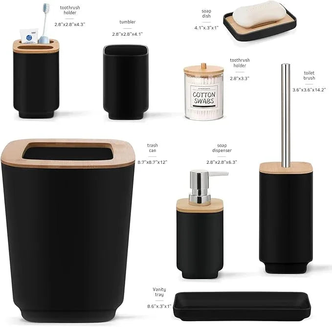 Bathroom Accessories Set,Black Bathroom Set,24 Pieces Bathroom Accessory Set with Shower Curtain,Trash Can for Bathroom Accessories Décor and Home Gifts - ModernBath
