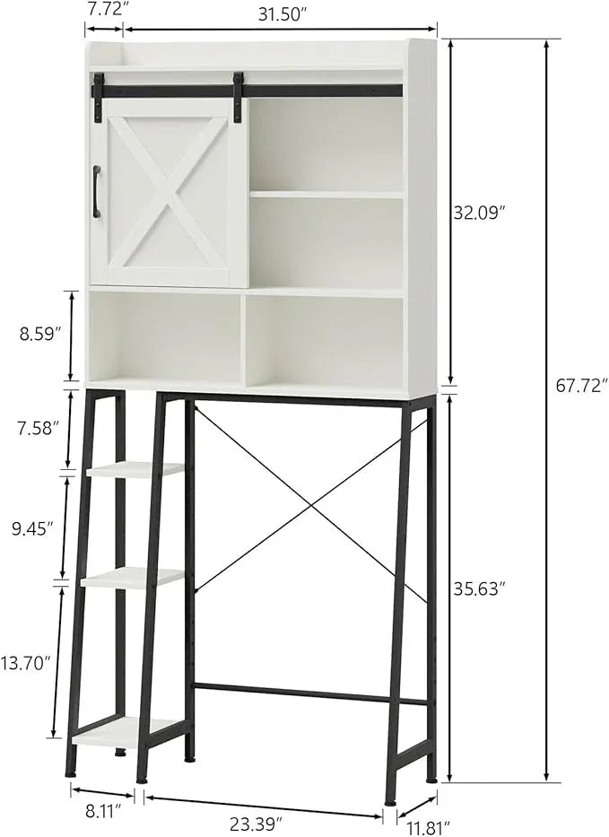 Vabches Over The Toilet Storage Cabinet, Farmhouse Storage Cabinet Over Toilet with Sliding Door & Toilet Paper Holder Stand, Home Space-Saving Toilet Rack for Bathroom, Restroom - ModernBath