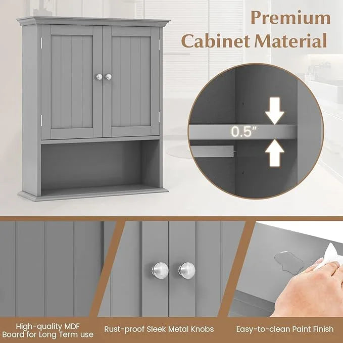 Giantex Wall Mounted Medicine Cabinets - Above Toilet Bathroom Cabinet with Adjustable Shelf, Open Shelf, Over The Toilet Space Saver Storage Cabinet for Laundry Room, Kitchen, Cupboard (Gray) - ModernBath