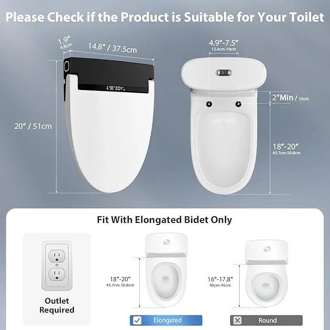 Baotree Electric Toilet Seat, Elongated Smart Heated Toilet Seat with Warm Water & Dryer, Feminine & Child Hip Wash, Wireless Remote, Self-Clean, Stainless Steel Nozzle, Adjustable Water Pressure - ModernBath