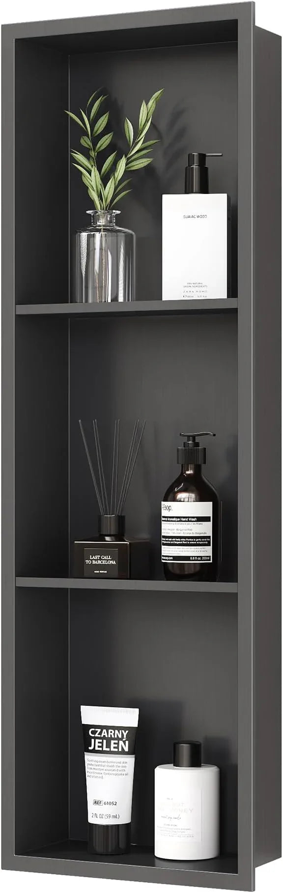 Qeke Stainless Steel Shower Niche 12" X 36", Bathroom Wall Niche Three-Tier, No Tile Needed Recessed Shower Shelf for Bathroom Storage, Gun Metal - ModernBath