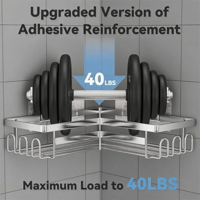 3 Pack Adhesive Corner Shower Caddy Shelf Organizer Rack, No Drilling Stainless Steel Shower Storage Rack with Hooks for Bathroom Storage & Home Decor - ModernBath