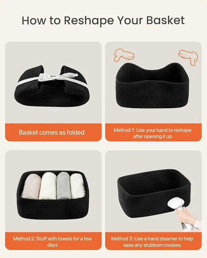 Small Woven Basket, 12 x 8 x 4.5 Inches, Storage Basket for Organizing, Cute Small Rope Shelf Closet Cube Storage Bins Baskets for Shelves, Dog Toy Gift Baskets Empty, 3 Packs, Black - ModernBath