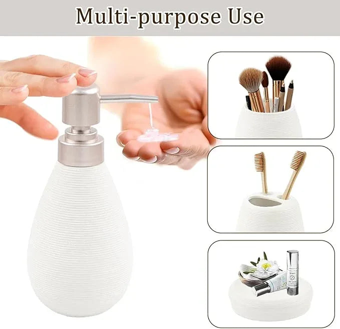 CERBIOR Bathroom Accessories Set,4 Pcs Ceramic Bathroom Decor Accessory,Includes Toothbrush Holder, Toothbrush Cup, Soap Dish for Decorative Countertop and Housewarming Gift(White 4pcs) - ModernBath