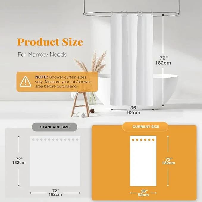BTTN Stall Fabric Shower Curtain - 36 Inches Linen Textured Heavy Duty Small Cloth Shower Curtain Set with 6 Plastic Hooks, Narrow Hotel Luxury Weighted Shower Curtains for Bathroom - W36 xH72, White - ModernBath