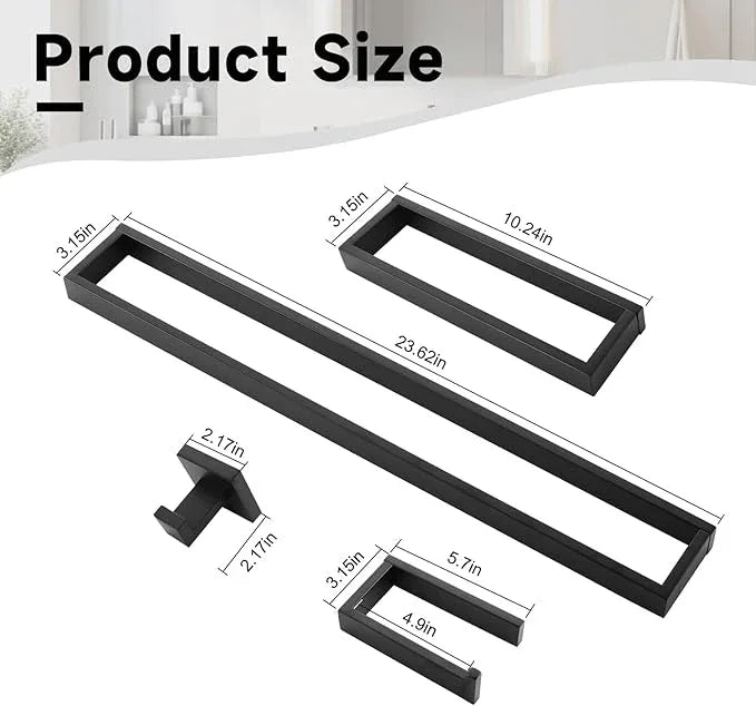 TNOMS Black Towel Bar Set, 5-Pieces Bathroom Hardware Set,23.6 Inch Towel Rack Set Stainless Steel Towel Holder Set Wall-Mounted Bathroom Accessories - ModernBath
