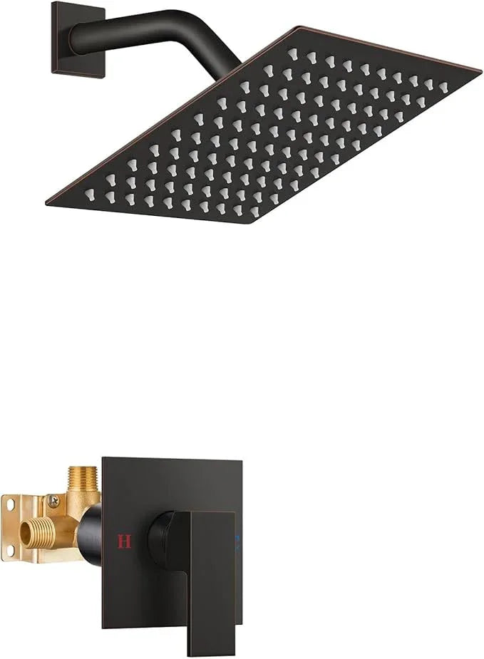 Airuida Shower Faucet Set Bathroom Rain Shower System SUS304 Stainless Steel Single Handle With Male Threads Rough-in Valve Shower Trim Kit 8 Inch Wall Mount Shower Head Oil Rubbed Bronze - ModernBath