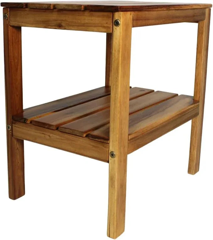 Zen 18" Acacia, Wooden Shower Bench with Shelf, Shower Stool, Footrest, and Seat for Bathroom or Spa - ModernBath