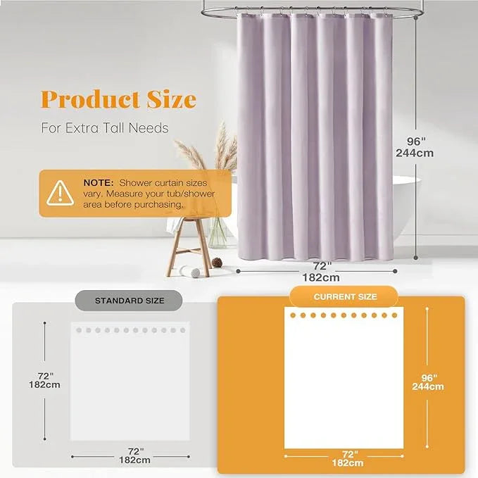 BTTN Extra Long Shower Curtain, 96 Inch Long Linen Textured Heavy Duty Fabric Shower Curtain Set with 12 Plastic Hooks, Tall Decorative Neutral Waterproof Cloth Shower Curtain for Bathroom, Lavender - ModernBath