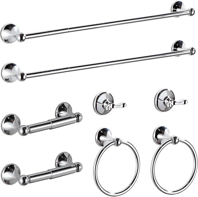 BGL Bathroom Hardware Set Chrome Adjustable Expandable Bath Towel Bars Bathroom Accessory Set Towel Racks 8-Pieces Wall Mount - ModernBath