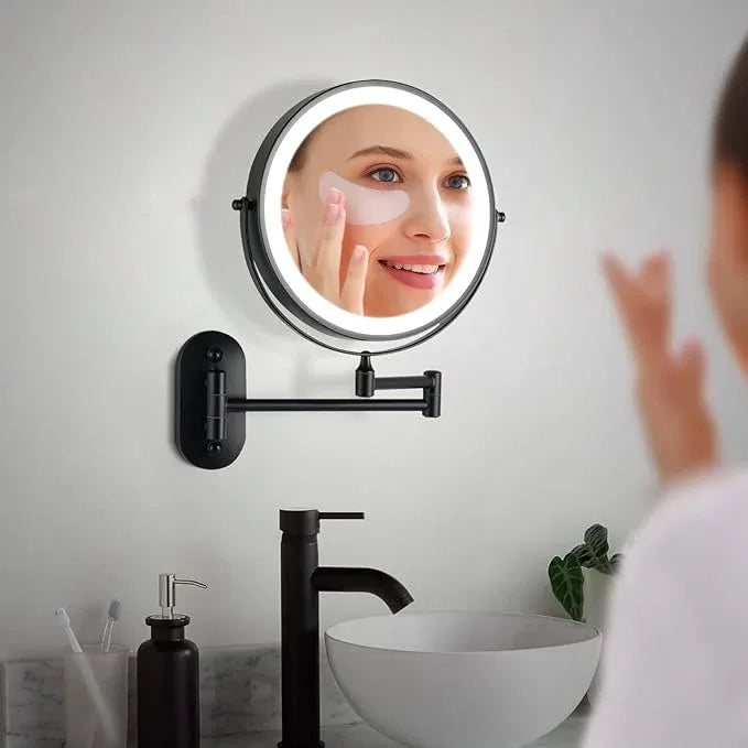 Rechargeable Wall Mounted Makeup Mirror, 8.5 inch Double-Sided 1/10x Magnifying Bathroom Mirror with 3 Color Lights, Lighted Vanity Mirror with 2-Touch Screen Dimming & Luminance Memory - ModernBath
